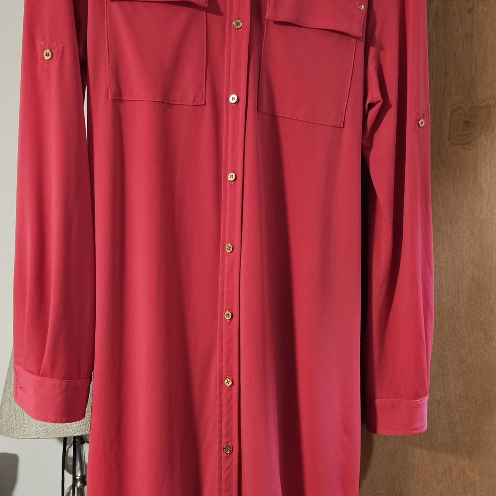 Calvin Klein Womens Pink Casual Button-Down Dress